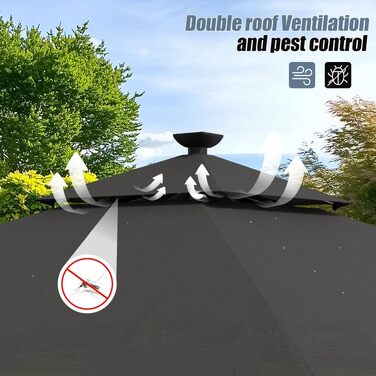 Альтанка садова Devoko 3x3 м, водонепроникна, зимова, з LED, сіра. Альтанка-пергола для вечірок 4-8 осіб, захист від UV 50+