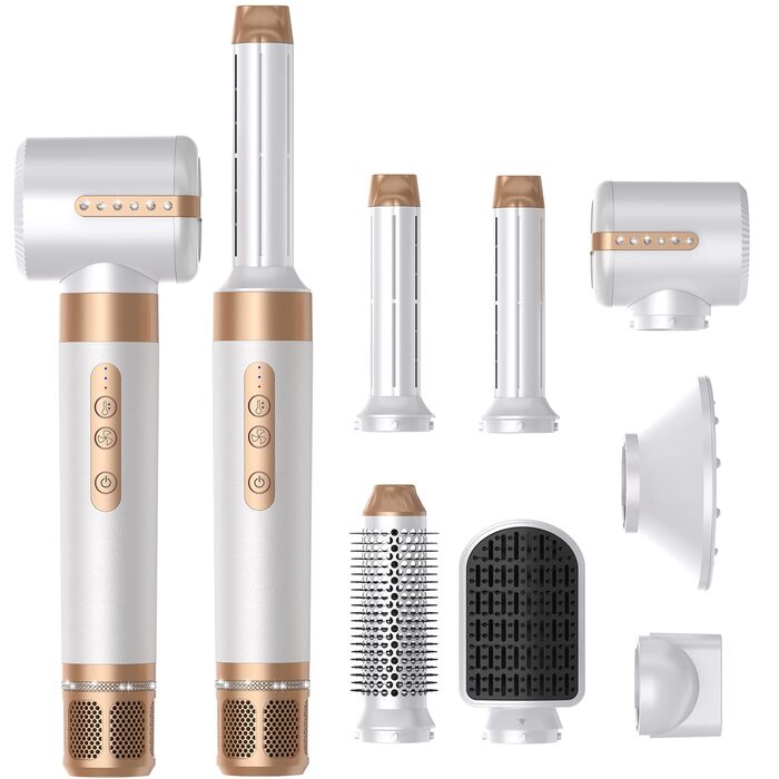 UKLISS Hairstyler 7 в 1: Професійний фен-щітка, стайлер для волосся, повітряна щітка, випрямляч (110 000 RPM) - білий подарунковий набір для жінок