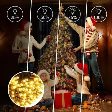 Світлодіодна гірлянда для ялинки та вулиці 50м, 500 LED, теплий білий колір, водонепроникна, з таймером та 8 режимами освітлення, зелений кабель