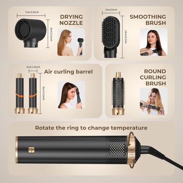 UKLISS Hairstyler 6 в 1: Професійний набір для укладки волосся (фен-щітка, плойка, випрямляч) 1000W, срібно-золотий