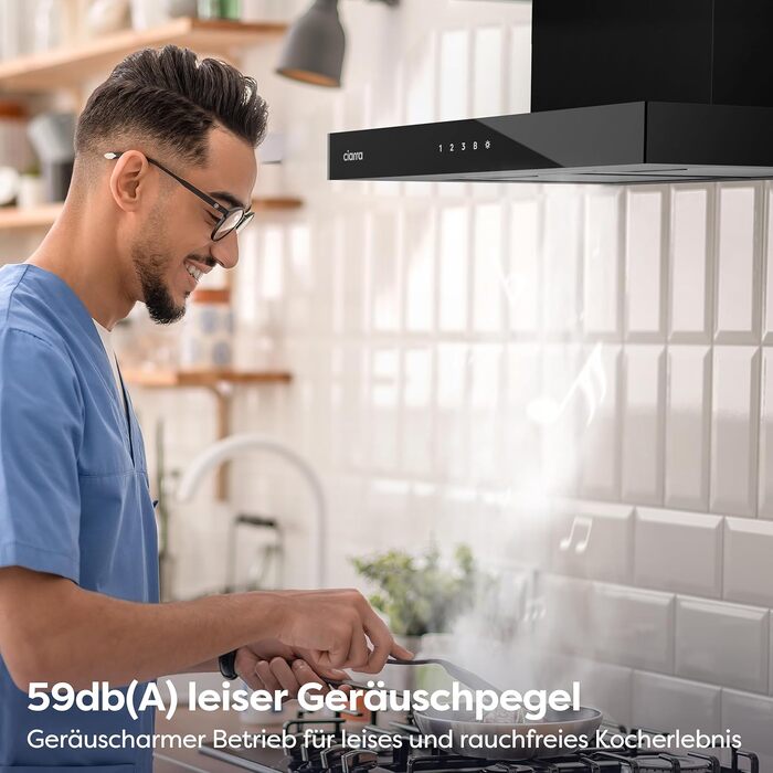 Витяжка для кухні CIARRA CBCS6102 A+++ 60см, чорна, продуктивність 650м³/год, з вугільним фільтром CBCF003, сенсорне керування, режим рециркуляції та відведення повітря