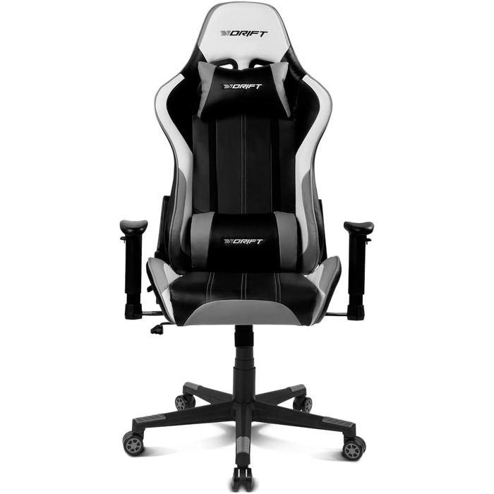 Ігрове крісло DRIFT DR175GRAY, професійне, екошкіра, 2D підлокітники, клас 4, обертальне, чорний/сірий