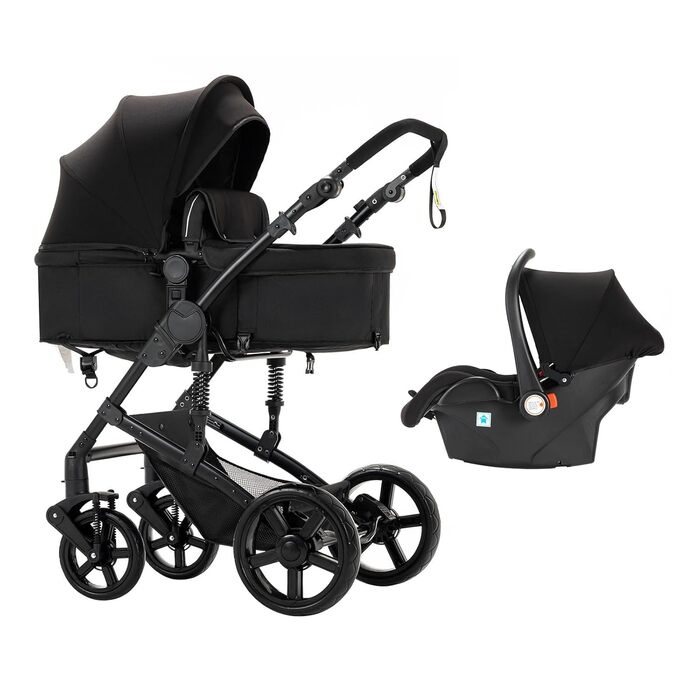 Дитяча коляска Reenborn 3 в 1, Buggy з двома режимами, алюмінієвий каркас, комплект, складна конструкція, колір Black
