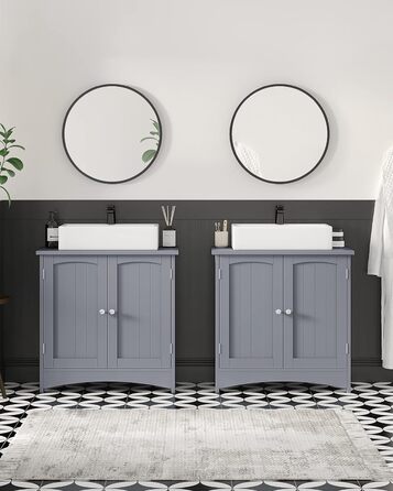 Підставка під раковину VASAGLE, шафка для ванної кімнати, 30 x 60 x 60 см, 2 дверцята, білий колір, регульована полиця, BBC01WT