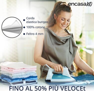 Чохол для бугельного столу Encasa XO Mini з гумкою, однотонний, білий. Підходить для стандартних столів 125x39 см, з терморефлекторним шаром.