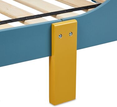 Дитяче ліжко Relaxdays 60x94x143 см, з бортиками, полицею, малюнком Монстри, з рейковим дном, МДФ, кольорове