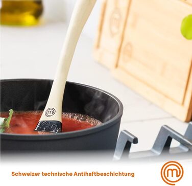 Каструля MasterChef 18 см з кришкою, алюмінієва, індукційна, антипригарна, чорна, дерев'яна ручка, для пасти та супу, підходить для всіх плит, набір каструль і сковорідок, колекція Natural