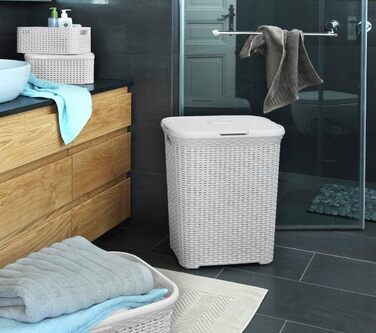 Кошик для білизни CURVER Style 60 л, пластик, кремовий, 44.8x34.1x61.5 см