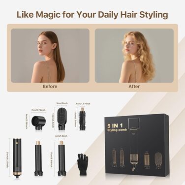 Sendowtek Hairstyler 5 в 1: Мультистайлер для волосся 1000W з насадками для завивки, сушіння, об'єму та укладки. Щітка-фен для жінок та чоловіків