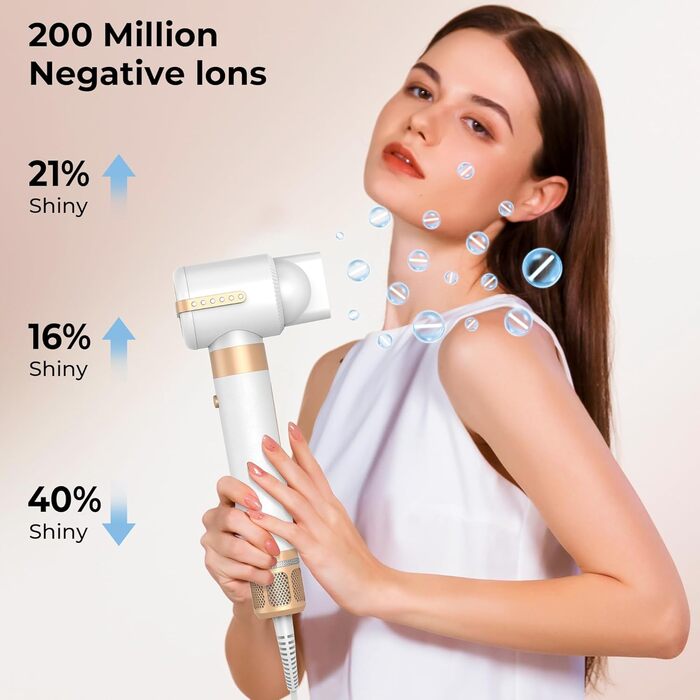 UKLISS Airstyler – багатофункціональний стайлер для волосся 7 в 1, фен-щітка з дифузором, автоматичний плойка, 110000 об/хв, для всіх типів волосся, білий