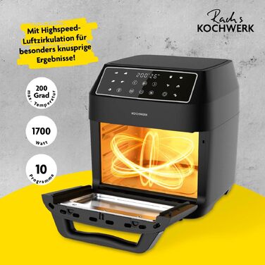 Аерофритюрниця Rachs KOCHWERK Vario-Doppelkammer з подвійною камерою на 9-12 л, 2700 Вт, сенсорне керування, 8 програм, Smart-Cook, чорна