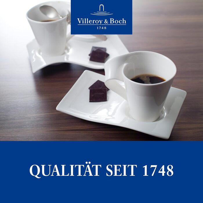 Капучино-сервіз Villeroy & Boch NewWave Premium, 8 предметів на 4 персони, білий, хвильовий дизайн, для посудомийної машини та мікрохвильової печі
