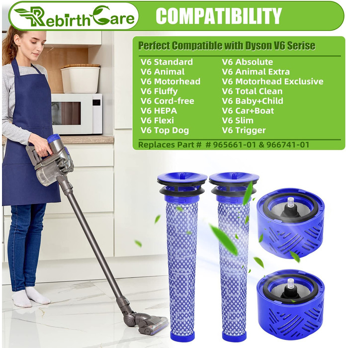 Комплект із 2 фільтрів Rebirthcare для пилососа Dyson V6 Animal Pro/Total Clean/Absolute/Slim/Motorhead/Trigger Plus, змінний моторний фільтр для Dyson V6