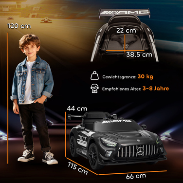 Електромобіль Mercedes-Benz для дітей, 12V, з LED-підсвіткою, музикою, звуком клаксона, для дітей віком 3-8 років, чорного кольору