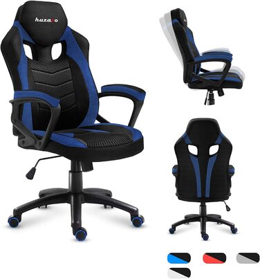 Геймерське крісло Huzaro Force 2.5 Blue Mesh, ергономічне, тканинне, чорне-синє, для комп'ютера, офісу, з регулюванням висоти та гойдалкою, навантаження до 140 кг