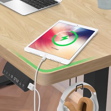 Електричний стіл TRIUMPHKEY 180x80 см з USB, регулюванням висоти, 3-позиційною пам'яттю, захистом від зіткнень, для офісу, колір дуб/білий