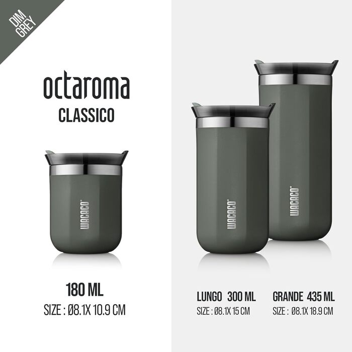 WACACO Octaroma Lungo: вакуумний термос для кави, 180 мл, сірий, з кришкою