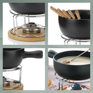 Набір для фондю Kela Käsefondue Set 10tlg, керамічний фондю на 6 осіб NATURA, з підставкою для пальників, виделки та тримач для виделок