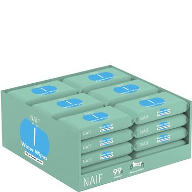 Дитячі вологі серветки Naïf без пластику, гіпоалергенні для тіла та обличчя, 99% води, без спирту та віддушок, 864 шт (16 упаковок по 54 шт)