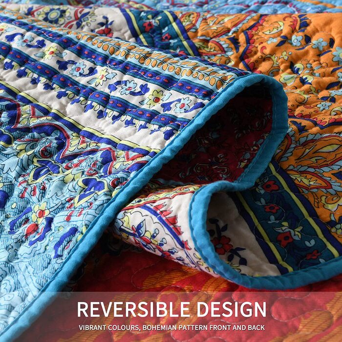 Покривало Qucover Boho 150x200 см з мікрофібри, ультрам'яке стьобане етно покривало для односпального ліжка та дивану