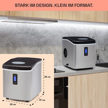 Кубикова льодогенератор Klarstein 3,3 л, 15 кг/добу, 2 розміри кубиків, швидкий міні-льодогенератор з LED-індикатором, чорний