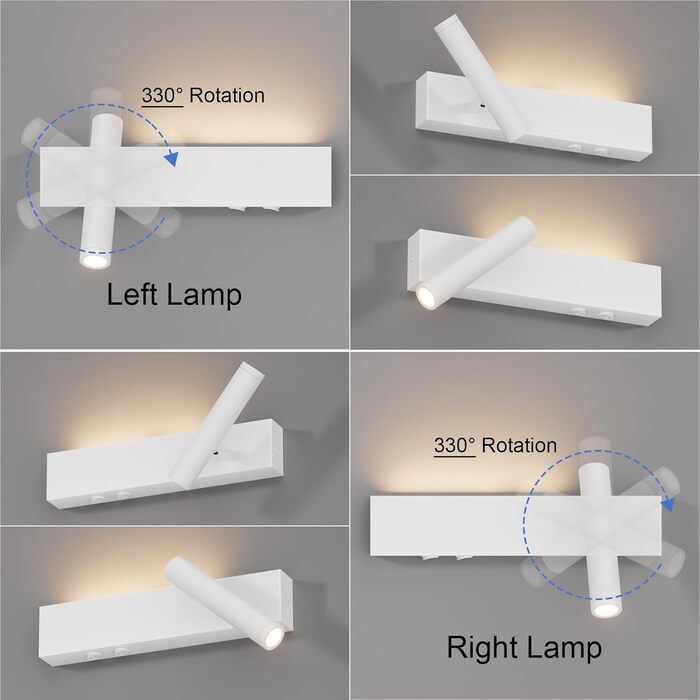 Світильник Klighten LED настінний, 2 шт, 3W+3W, 3000K, чорний алюміній, 2 плафони, 330° обертання, 60° регулювання, для спальні, тепле біле світло, з двома вимикачами