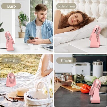 VOXON USB вентилятор міні настільний з 5 швидкостями, рожевий. Тихий USB-вентилятор для офісу, дому, спальні. Кабель 1,5м, без батарейок