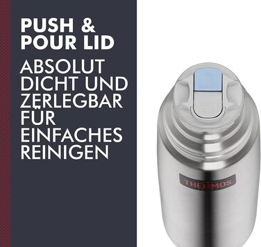 Термос для напоїв THERMOS Light & Compact 1 л, нержавіюча сталь, червоний, ізольована пляшка з чашкою, зберігає тепло до 12 годин, холод до 24 годин, герметичний, BPA-free, можна мити в посудомийці
