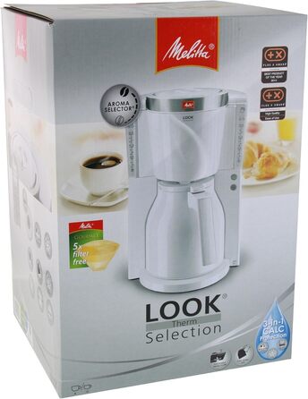 Кавоварка Melitta Look Therm Selection з термочашею, 8 чашок, біла, фільтраційна, захист від крапель