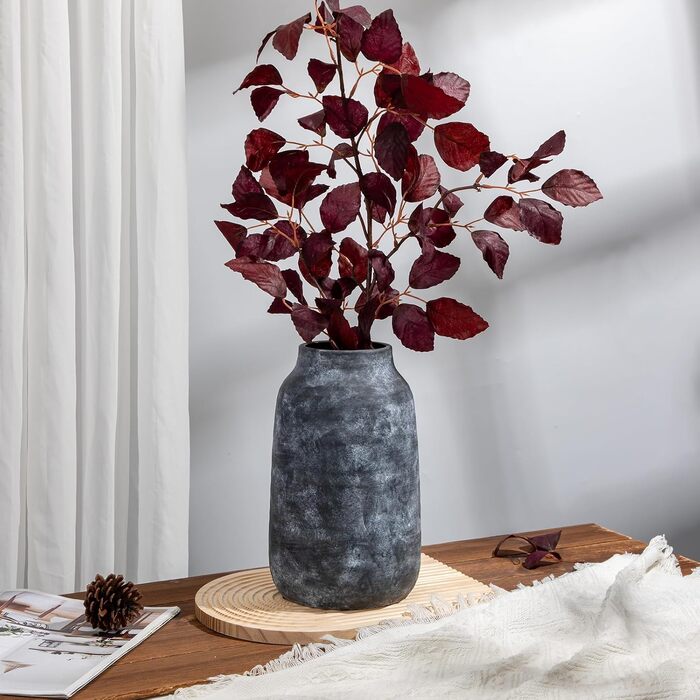 Ваза керамічна декоративна Dekovase для квітів, кругла, стиль Shabby Chic, 28x15 см, світло-сіра