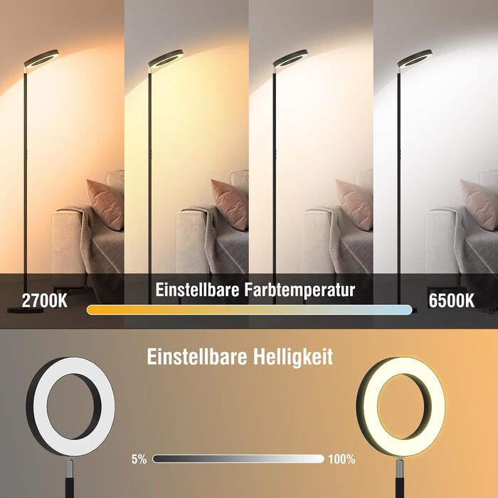Світлодіодна торшерна лампа RGB, 42W, димована, з пультом, двостороннє освітлення, зміна кольору, для вітальні, спальні, офісу, готелю