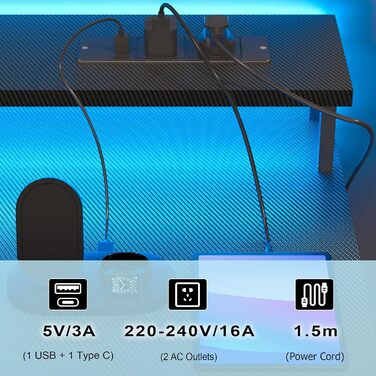 Ігровий стіл BEXEVUE з LED підсвіткою, розеткою, 120x50 см, ергономічний комп'ютерний стіл для геймерів, великий моніторний стенд, сучасна X-рама, гачок для навушників, для дому та офісу