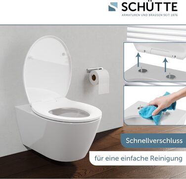 Сидіння для унітаза SCHÜTTE з мікроліфтом (Soft-Close), біле, матеріал Duroplast, Slim дизайн, витримує до 200 кг