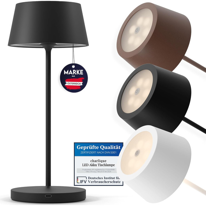 LED-лампа настільна бездротова (чорна) - Dinner Light 34 см - Преміум акумуляторна лампа з USB, для внутрішнього та зовнішнього використання, тепле світло - вологостійка для балкона, тераси та саду
