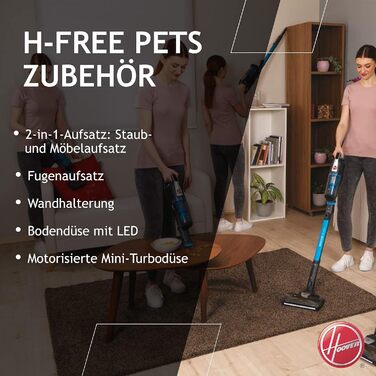 Бездротовий пилосос Hoover H-FREE 500 PETS для шерсті тварин, акумуляторний, 2-в-1 (ручний та вертикальний), до 30 хв роботи, без мішка, насадка для шерсті, LED-підсвітка, паркування, компактний