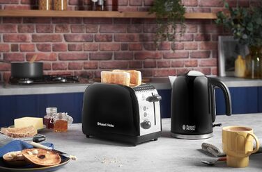 Тостер Russell Hobbs Colours Plus Edelstahl на 2 тости, чорний - з підставкою для булочок, 6 режимів підсмажування, розморожування, функція Lift & Look, 1600 Вт
