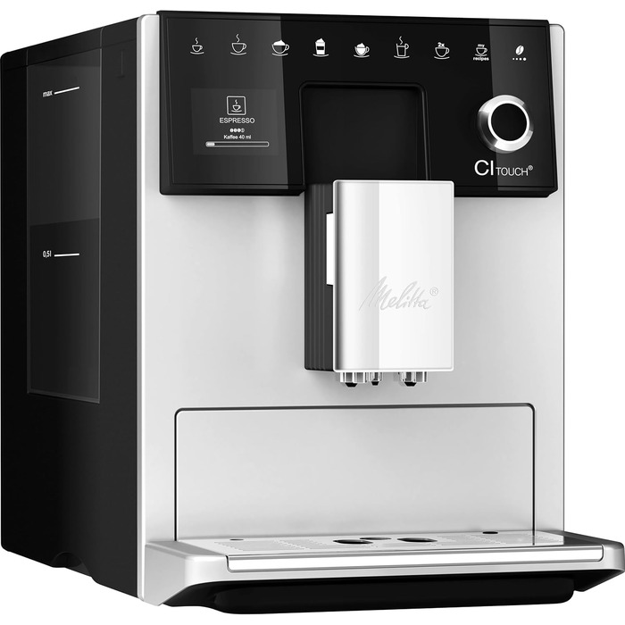Кавоварка автоматична Melitta CI Touch з молочною системою, вбудованою кавомолкою та капучинатором, для еспресо й капучино, срібляста