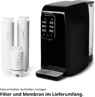 Система зворотного осмосу OsmoFresh Quella Life BLACK EDITION з 6 рівнями температури (15-100°C), мобільна, без підключення до водопроводу, 5-ступенева фільтрація, фільтр для питної води без солей