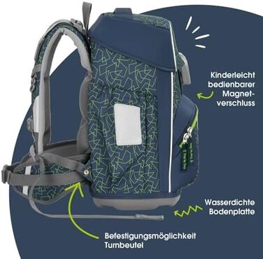 Ергономічний шкільний рюкзак Step by Step BASIS Schulranzen-Set, 4-в-1, для дітей 1 класу, 20 л, з рефлекторами та ременями (Green Geometrics)