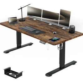 Електричний стіл Airfish 160x80 см з регулюванням висоти, USB-роз'ємом, кабель-органайзером, для офісу та комп'ютера, з нагадуванням про сидячу роботу, вінтажний коричневий