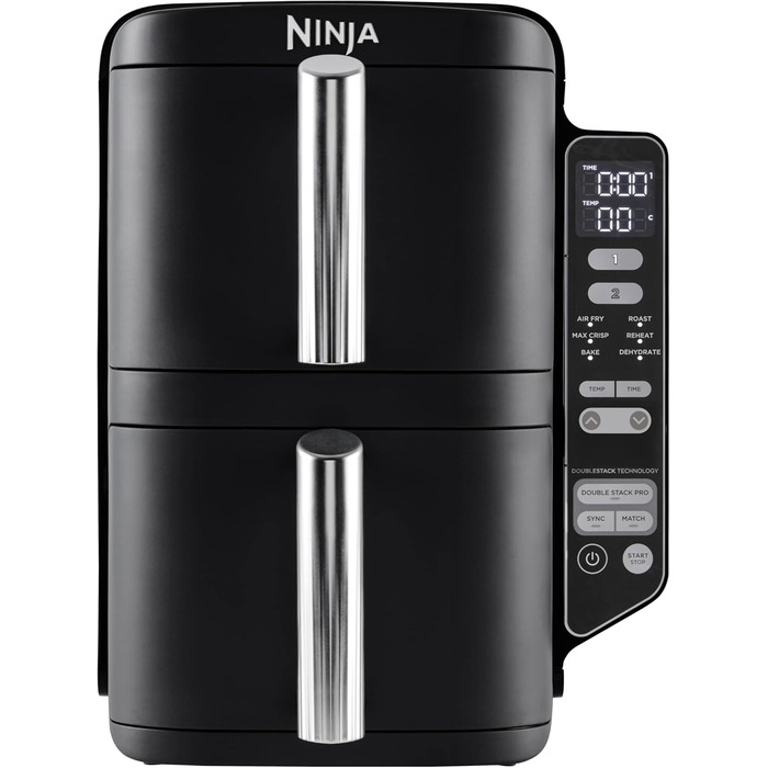 Подвійна аерофритюрниця Ninja 7,6 л, 2 кошики, 6 режимів, чорна, модель SL300EU