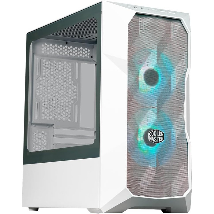 Корпус Cooler Master TD300 Mesh White Mini-Tower для Micro-ATX/Mini-ITX, білий, із сітчастою передньою панеллю для покращеного повітряного потоку, 2 ARGB-вентилятори 120 мм, бічна панель із загартованого скла, знімна верхня кришка, ARGB/PWM-хаб