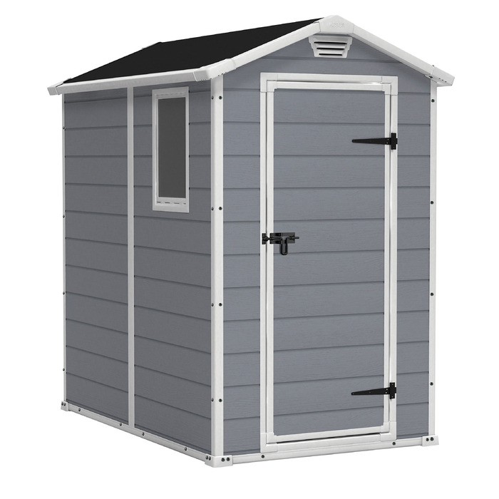 Садовий будинок Keter Manor 4x6S, 3.8м³, пластик, сірий, вологостійкий, 130x192x198 см