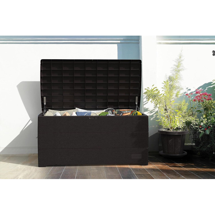 Водонепроникна пластикова скриня Duramax Cedargrain Durabox 270л для саду з колесами та ручками, коричнева