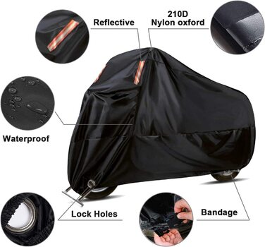 Чохол для мотоцикла WinPower 2XL 210D, водонепроникний, захисний, для вулиці та приміщення, термостійкий, з замком, від пилу та UV, 240x140x104 см