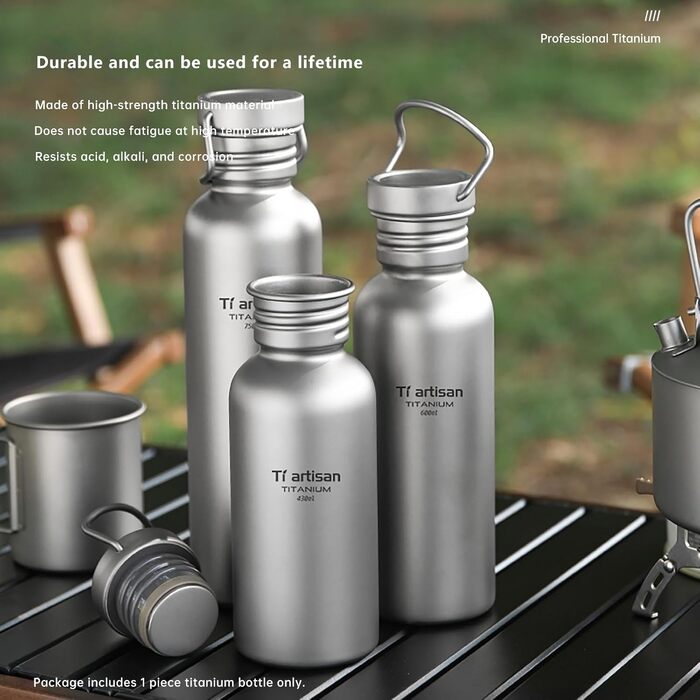 Титанова пляшка для води Ti Artisan Titan-Trinkflasche 750 мл: спортивна, легка, герметична для кемпінгу, хайкінгу, велоспорту