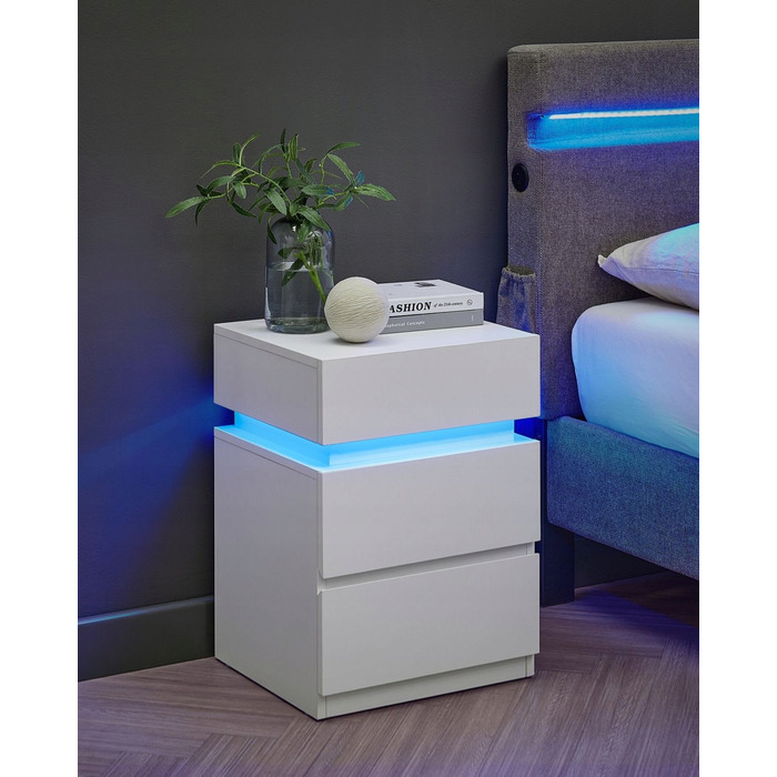 Приліжкова тумба Songmics біла, 3 шухляди, з LED-підсвіткою