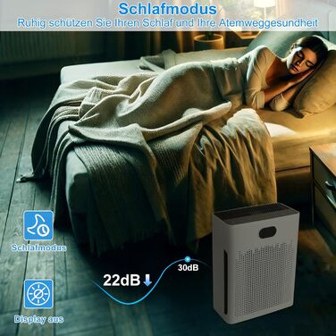 Очищувач повітря HEPA з керуванням через додаток, LED-дисплеєм PM2.5, CADR 250м³/год для приміщень до 90м², нічний режим 22 дБ, фільтрація пилу, пилку та шерсті тварин