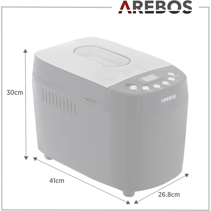 Хлібопечка Arebos 1500г | 15 програм | Таймер | LCD дисплей | 850 Вт | Чорний