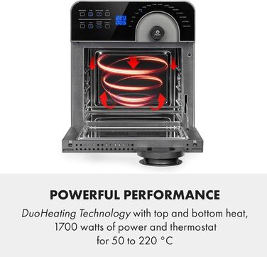 Аерофритюрниця Klarstein AeroVital Cube Chef 1700 Вт, 16 програм, 14 л, сенсорне керування, з нержавіючої сталі, чорна